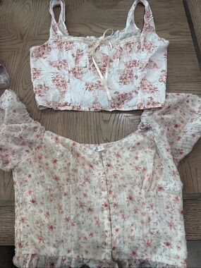 Urban Outfitters White Floral Tie-Front Tank with Pink Rose Print